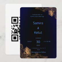 Navy Blue & Gold Lace Elegant Wedding Invitation