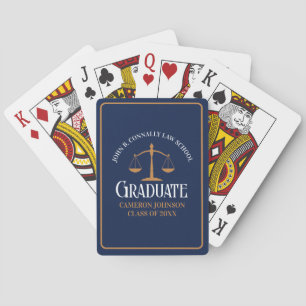 Navy Blue Gold Law School Custom Graduation Party Playing Cards