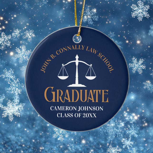 Navy Blue Gold Law School Graduation 2 Sided Ceramic Tree Decoration (Creator Uploaded)