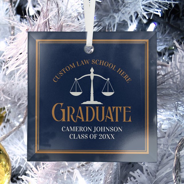 Navy Blue Gold Law School Graduation Christmas Glass Tree Decoration (Creator Uploaded)