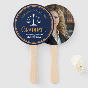 Navy Blue Gold Law School Graduation Party Hand Fan