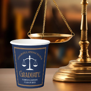 Navy Blue Gold Law School Graduation Party Paper Cups