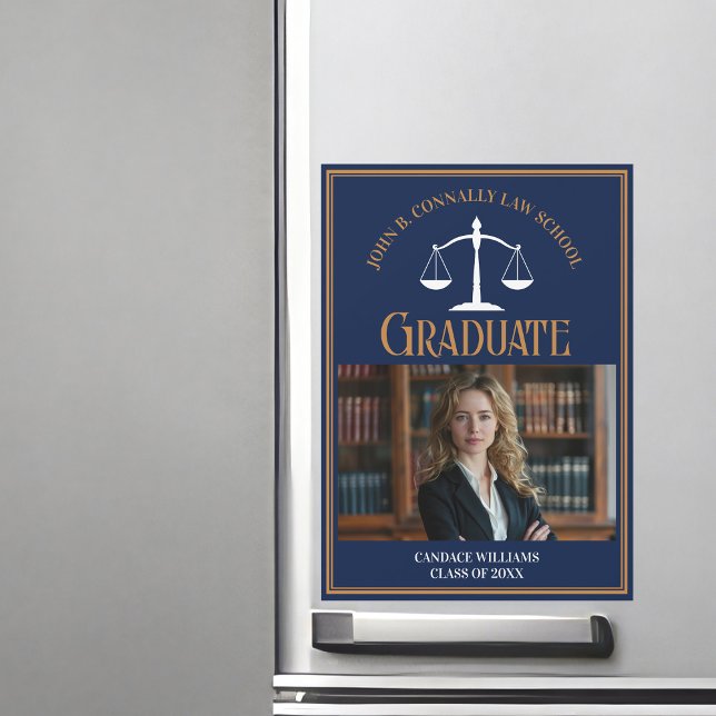 Navy Blue Gold Law School Graduation Photo Magnet (Creator Uploaded)