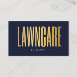 Navy Blue & Gold Lawncare Minimalist Business Card