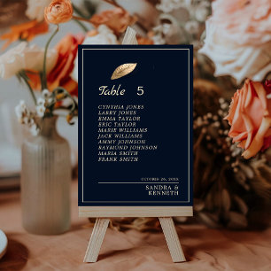 Navy Blue & Gold Leaf Table Number Seating Chart