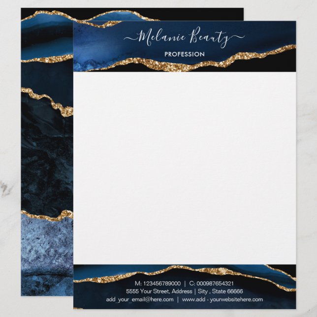Navy Blue Gold Letterhead Personalised Your Design (Front/Back)