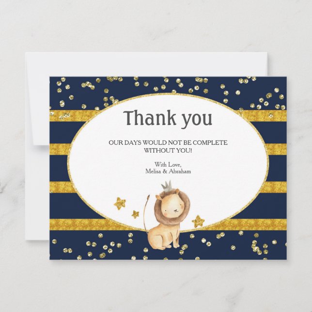 Navy Blue Gold Lion Thank You Card (Front)