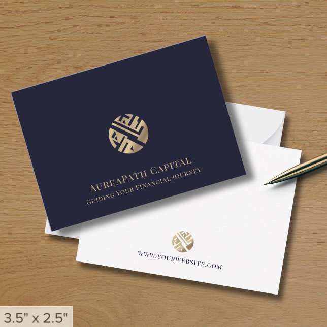 Navy Blue Gold Logo Business Card (Creator Uploaded)