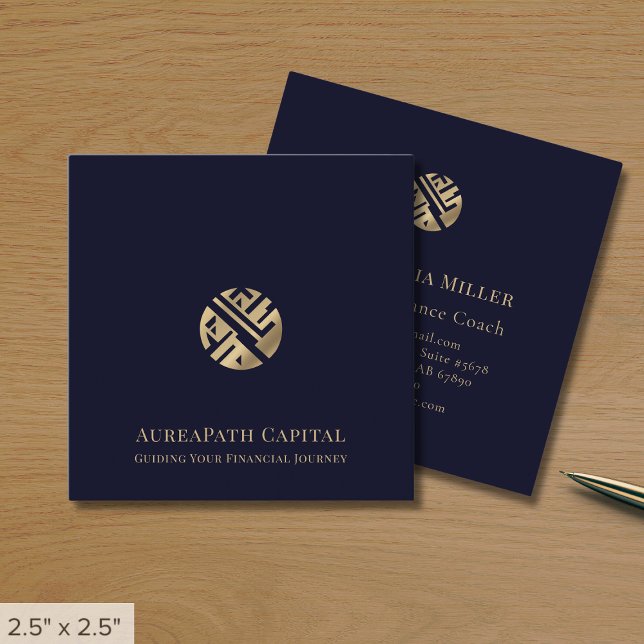 Navy Blue Gold Logo Finance Square Business Card (Creator Uploaded)