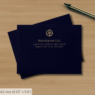 Navy Blue Gold Logo Note Card Envelope