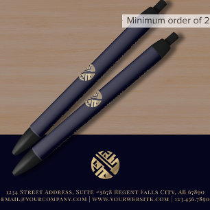 Navy Blue Gold Logo Promotional Black Ink Pen