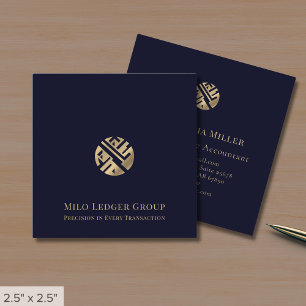 Navy Blue Gold Logo Square Business Card