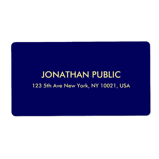 Navy Blue Gold Look Font Template Shipping Address (Front)