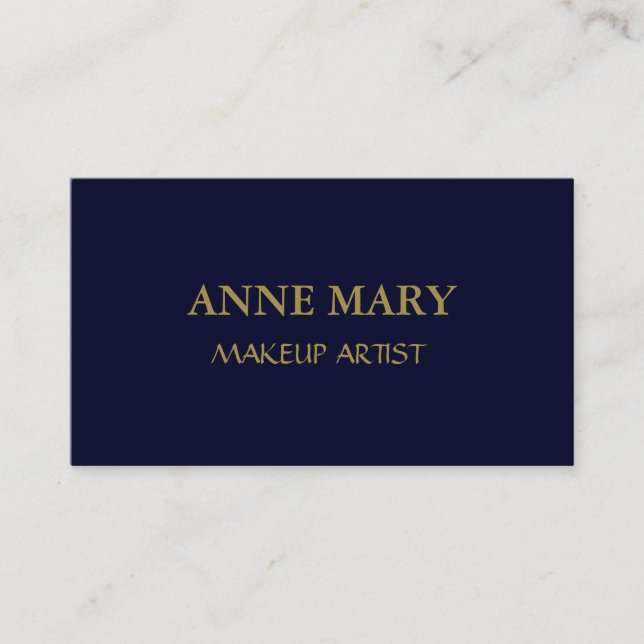 Navy Blue Gold Makeup Artist Minimal Modern Business Card (Front)