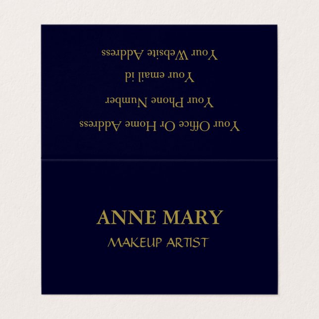 Navy Blue Gold Makeup Artist Modern Minimal Business Card (Outside Unfolded)