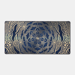 Navy Blue & Gold Mandala Luxury Reiki Yoga Studio Desk Mat