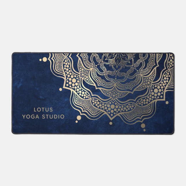 Navy Blue & Gold Mandala Luxury Reiki Yoga Studio Desk Mat (Front)