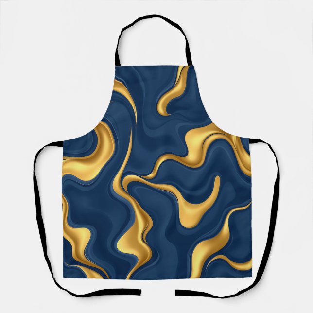 Navy Blue Gold Marble Abstract Luxury Swirl Apron (Front)