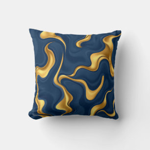 Navy Blue Gold Marble Abstract Luxury Swirl Cushion