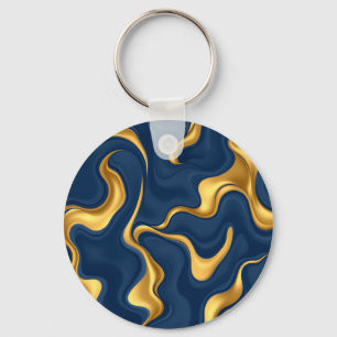 Navy Blue Gold Marble Abstract Luxury Swirl Key Ring