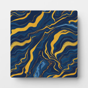 Navy Blue Gold Marble Abstract Luxury Topographic Plaque