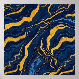 Navy Blue Gold Marble Abstract Luxury Topographic Poster