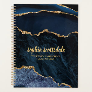 Navy Blue Gold Marble Agate Name Planner