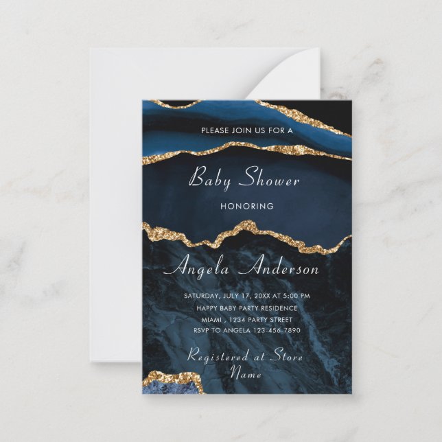 Navy Blue Gold Marble Baby Girl Shower Invitation  (Front)
