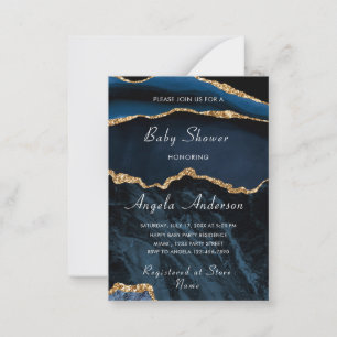 Navy Blue Gold Marble Baby Girl Shower Invitation 