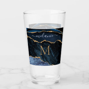 Navy Blue Gold Marble Custom Letter Name Glass