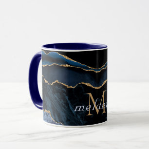 Navy Blue Gold marble Custom Letter Name Mug Gift