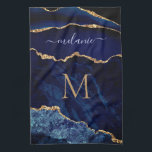 Navy Blue Gold Marble Custom Name Kitchen Towel<br><div class="desc">Kitchen Towels with Monogram Name Agate Navy Blue Gold Gemstone Marble Geode Glitter Sparkle Personalised Birthday - Anniversary or Wedding Gift / Suppliest - Add Your Letter / Name - Text or Remove - Make Your Special Kitchen Towel Gift - Resize and move or remove and add text / elements...</div>