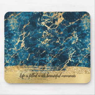 Navy Blue Gold Marble Glitz Mouse Mat