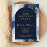 Navy Blue Gold Marble Modern Arch 50th Birthday Invitation<br><div class="desc">Navy Blue and Gold Marble birthday invitation for him.  Shades are blue gold and dark navy blue.  All fields are editable. This is for a 50th birthday,  but can be used for any year,  just edit the invitation to suit your needs.</div>