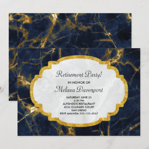 Navy Blue & Gold Marble Modern Stylish Retirement Invitation