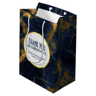 Navy Blue & Gold Marble Modern Wedding Thank You Medium Gift Bag