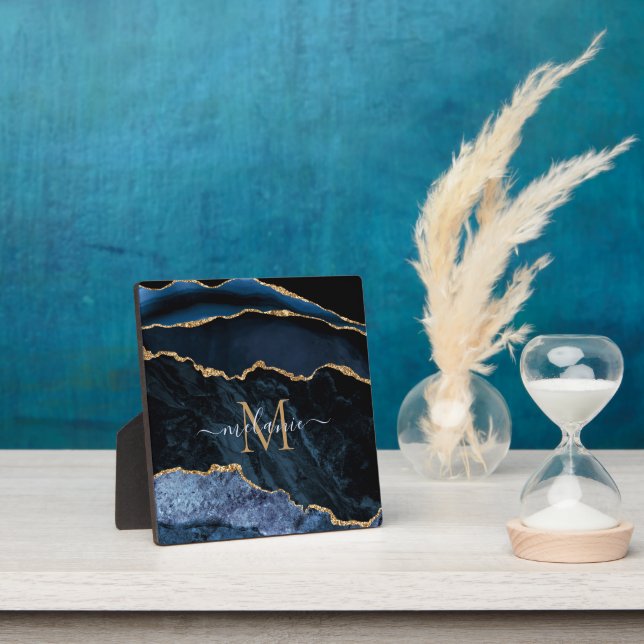 Navy Blue Gold Marble Plaque Custom Name Letter (Insitu)