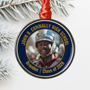 Navy Blue Gold Marching Band Photo Christmas Metal Tree Decoration