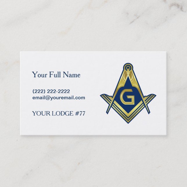 Navy Blue Gold Masonic Business Cards | Freemason (Front)