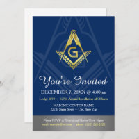 Navy Blue Gold Masonic Invitations | Freemasonry