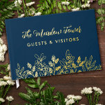 Navy Blue Gold Meadow Flowers BnB Cottage Guest Book<br><div class="desc">Navy blue and gold guestbook for your cottage, BnB or more for your guest house or small business with the name of your bed and breakfast in a gold foil script above cute meadow flowers. Cottage guestbook with gold foil flowers, a pretty script, and your business name against a dark...</div>