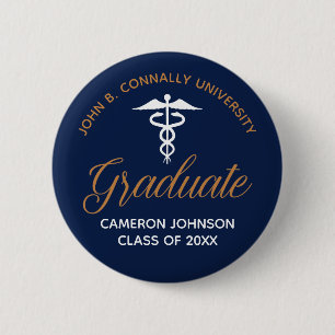 Navy Blue Gold Medical School Graduation Keepsake 6 Cm Round Badge