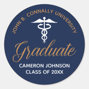 Navy Blue Gold Medical School Graduation Keepsake Classic Round Sticker
