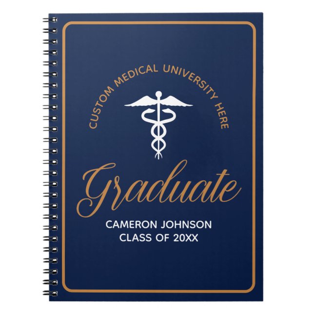 Navy Blue Gold Medical School Graduation Keepsake Notebook (Front)