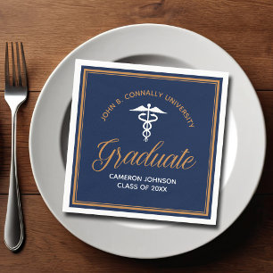 Navy Blue Gold Medical School Graduation Party Napkin