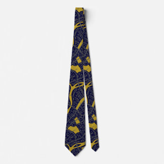 Navy Blue Gold Men's Topographic Map  Tie