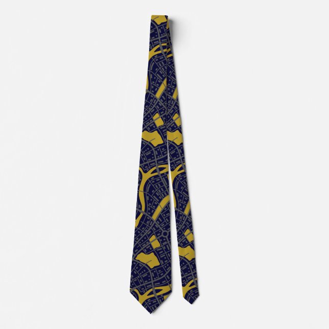 Navy Blue Gold Men's Topographic Map  Tie (Front)