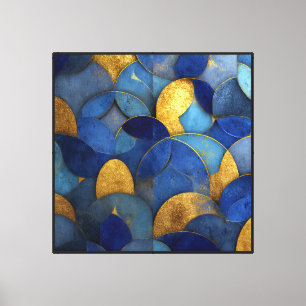 Navy Blue Gold Metallic Geometric Circles Abstract Canvas Print
