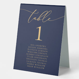 Navy Blue & Gold Minimalist Wedding Table Number
