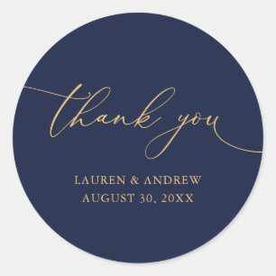 Navy Blue & Gold Minimalist Wedding Thank You Classic Round Sticker